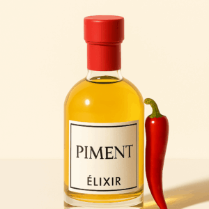 Huile d'olive extra vierge aromatisée au piment ( packaging bouteille flacon parfum )
