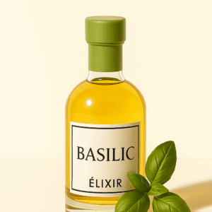 Huile d'olive extra vierge aromatisée au basilic ( Packaging flacon parfum )