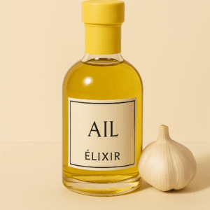Huile d'olive aromatisée à l'ail ( packaging bouteille flacon parfum )