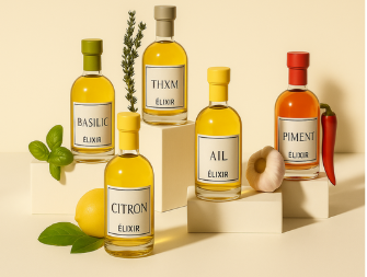 5 bouteilles d'huile d'olive aromatisées
